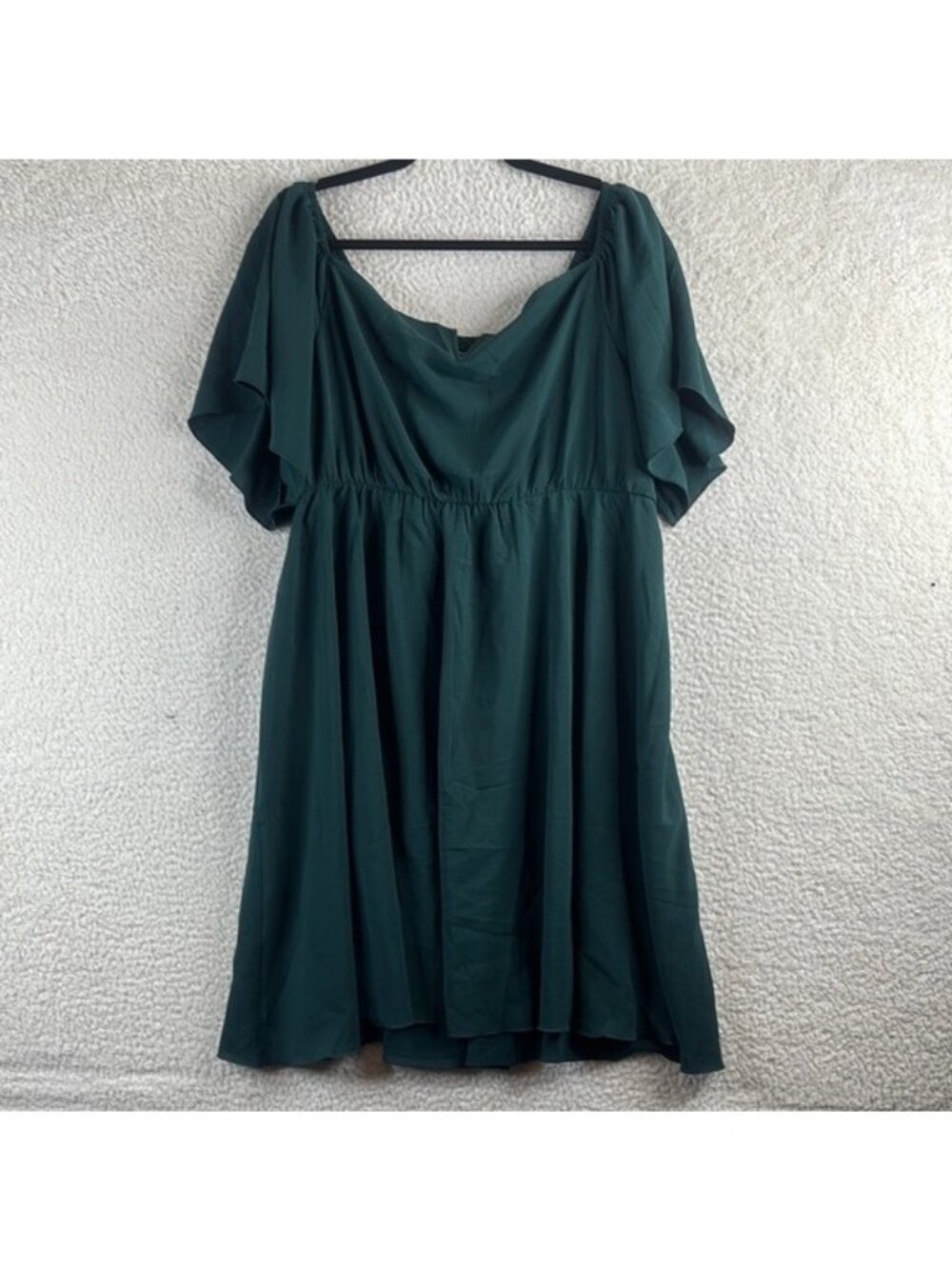 NWT Scomchic Curve Women Green Off Shoulder Flutter Sleeve A-Line Dress PLUS 2XL